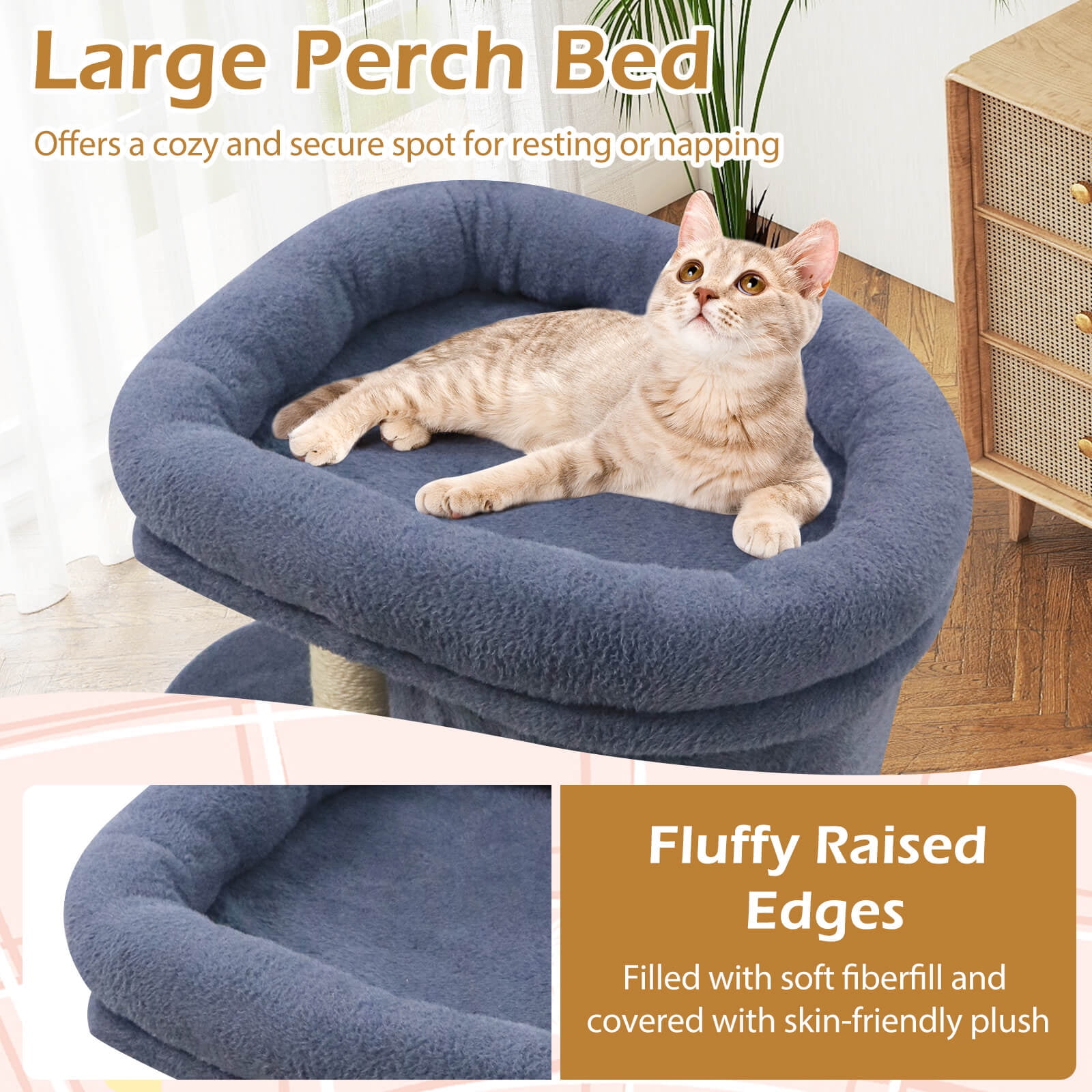 Costway 26” Small Cat Tree with Large Padded Plush Perch, 2 Condos, Sisal Scratching Posts Dark Gray