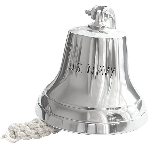 Nautical Ship Bell U.S. Navy Engraved Aluminum Silver - Home Decor and Kitchen Bell