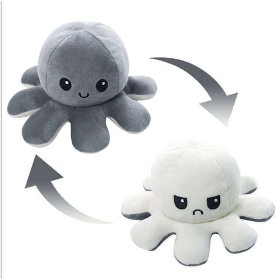 Reversible Octopus Plushie 15.75 -Inch Crying Eyes Two-Sided Flip Plush Toy with Embroidered Details Cute Mini Collectible Plush for Kids, Teens, and Adults