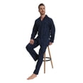 thumbnail image 7 of GLOBAL Men's 100% Cotton Long Sleeve Pajama Set, Breathable Lightweight Button Down Nightwear with Pants, S-3XL, 7 of 7