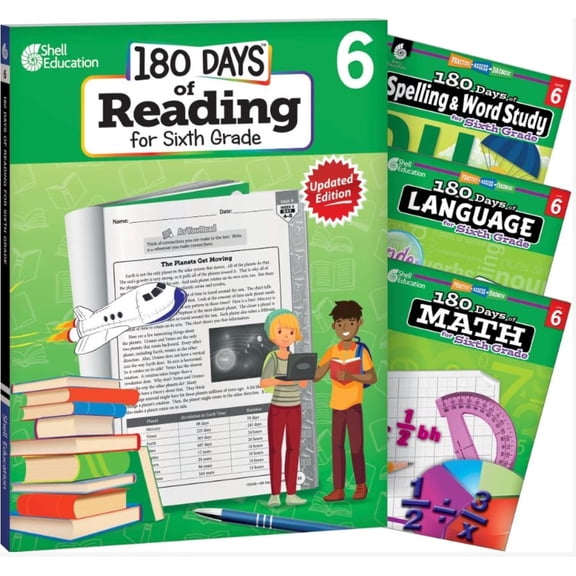 180 Days™: Reading, Spelling, Language, & Math Grade 6: 4-Book Set