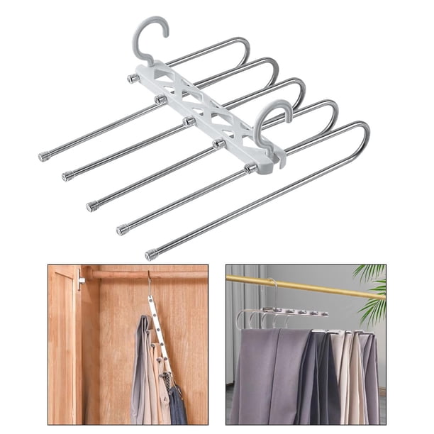 Perchas para Pantalones 5 en 1 Pack de 6 Perchas - Madera - Perchas Pantalones Ahorra Espacio - Percha Pantalones Multiple
