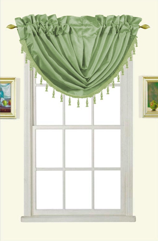 55x18 Inch Teal Melanie Faux Silk Scalloped Window Valance With Beaded Tassels 