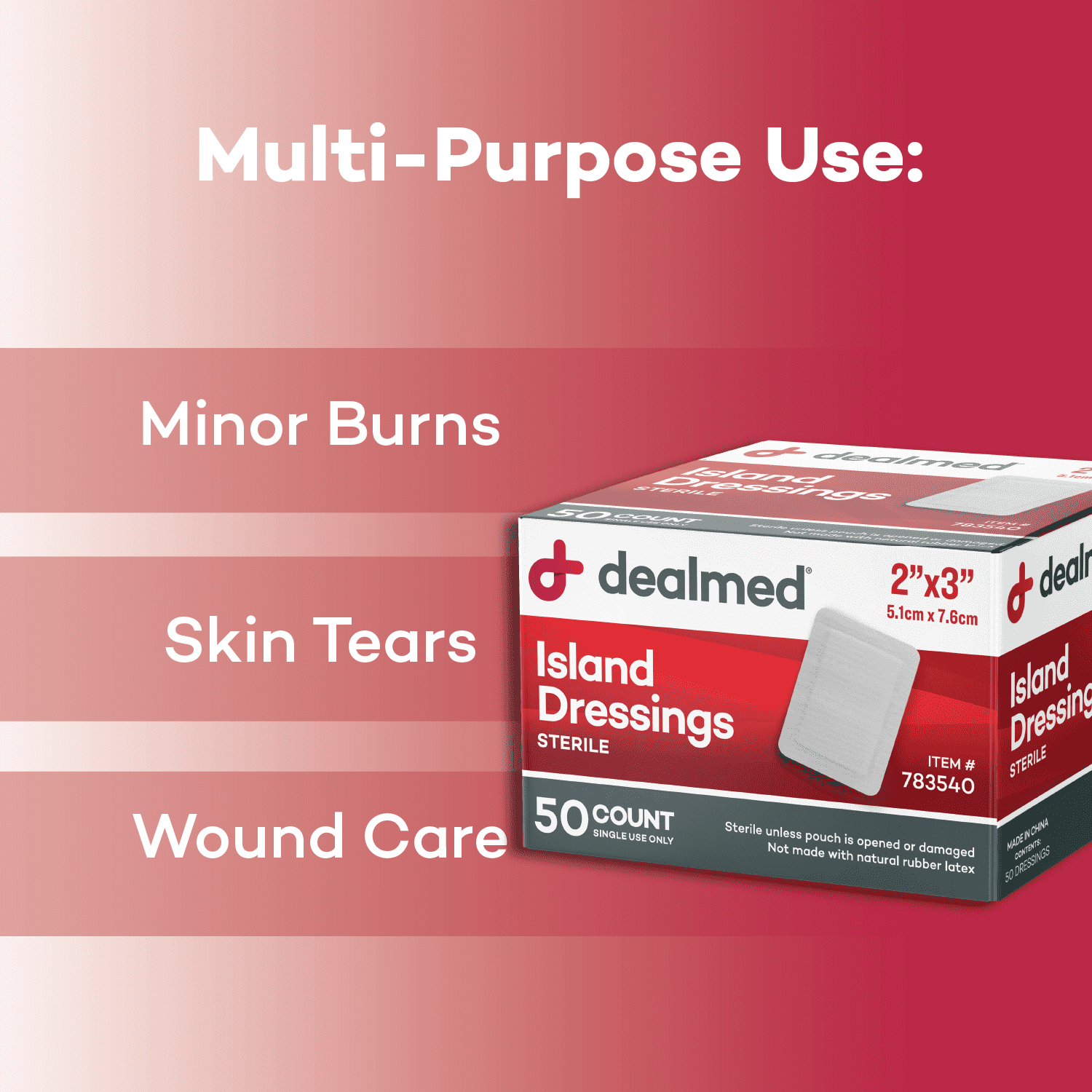 Dealmed Bordered Gauze Island Dressing, Sterile, Individually Wrapped with Adhesive Borders and Non-Stick Pad, 2" x 3", 50/Box (Pack of 8)