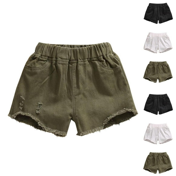 Sijiajgjfu Girls' Denim Shorts Elastic Waist Solid Color Jeans Shorts Summer Savings for 3-10 Years White