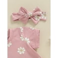 thumbnail image 6 of FEORJGP Toddler Little Girls One-piece Rompers 0 3M 6M 12M 18M Infant Baby Round Neck Jumpsuits Floral Print Short Sleeve Bodysuits with Headband Kids Fashion Cute Casual Summer Clothes for Daily, 6 of 8