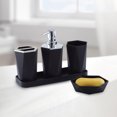 thumbnail image 5 of 5-Piece Modern Bathroom Accessory Set - Soap Dispenser, Dish, Toothbrush Holder, Cup, Tray, Black White Gray, 5 of 7