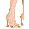 thumbnail image 3 of Cape Robbin Jenni Lace-Up Light Strappy Stiletto Flared Heel Square Open Toe Sandals Nude (6, NUDE), 3 of 4