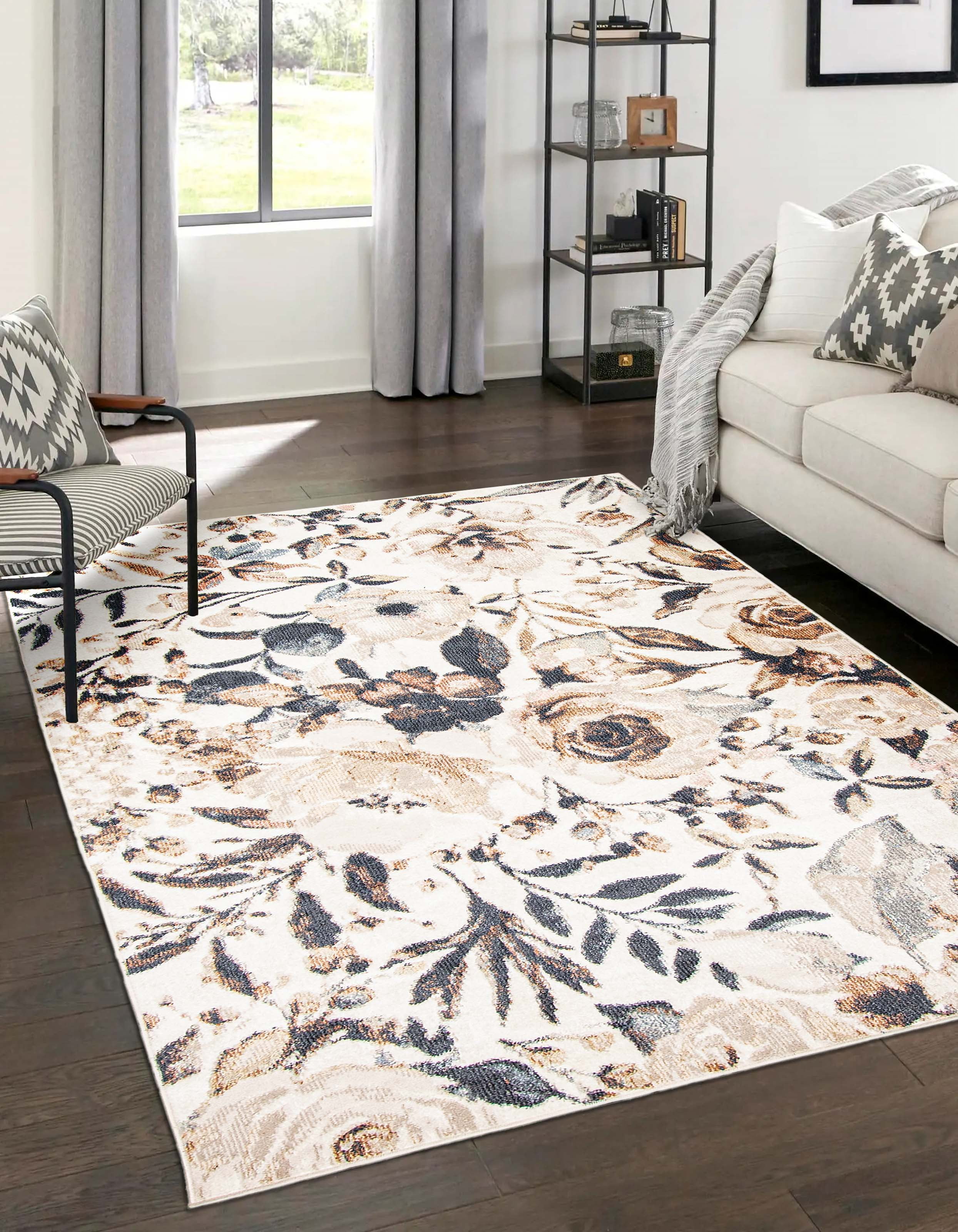ECARPET Rosette Tapis Contemporain / Moderne pour Salon, Chambre, Salle A Manger, Entrée, Couloir et Plus Encore.