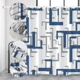thumbnail image 5 of Boho Shower Curtain Geometrical Fabric Shower Curtain for Bathroom Blue Grey Geometry Lines Textured Waterproof Shower Curtain Set with Hooks 48x72 inches, 5 of 6