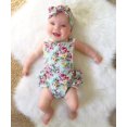 thumbnail image 6 of Douhoow Baby Girls Romper with Headband Floral Print Ruffles Sleeveless Jumpsuit, 6 of 9