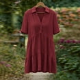 thumbnail image 6 of Guieoi Summer Dresses for Women Cotton-Linen Collared Short-Sleeve Cropped Button-Down Dress Red XXXL, 6 of 9