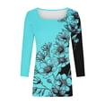 thumbnail image 7 of Women's 3/4 Sleeve Tops Floral Printed Square Neck Tee Shirt Plus Size Casual Trendy Tunic Tshirts S-5X (M, Blue), 7 of 7