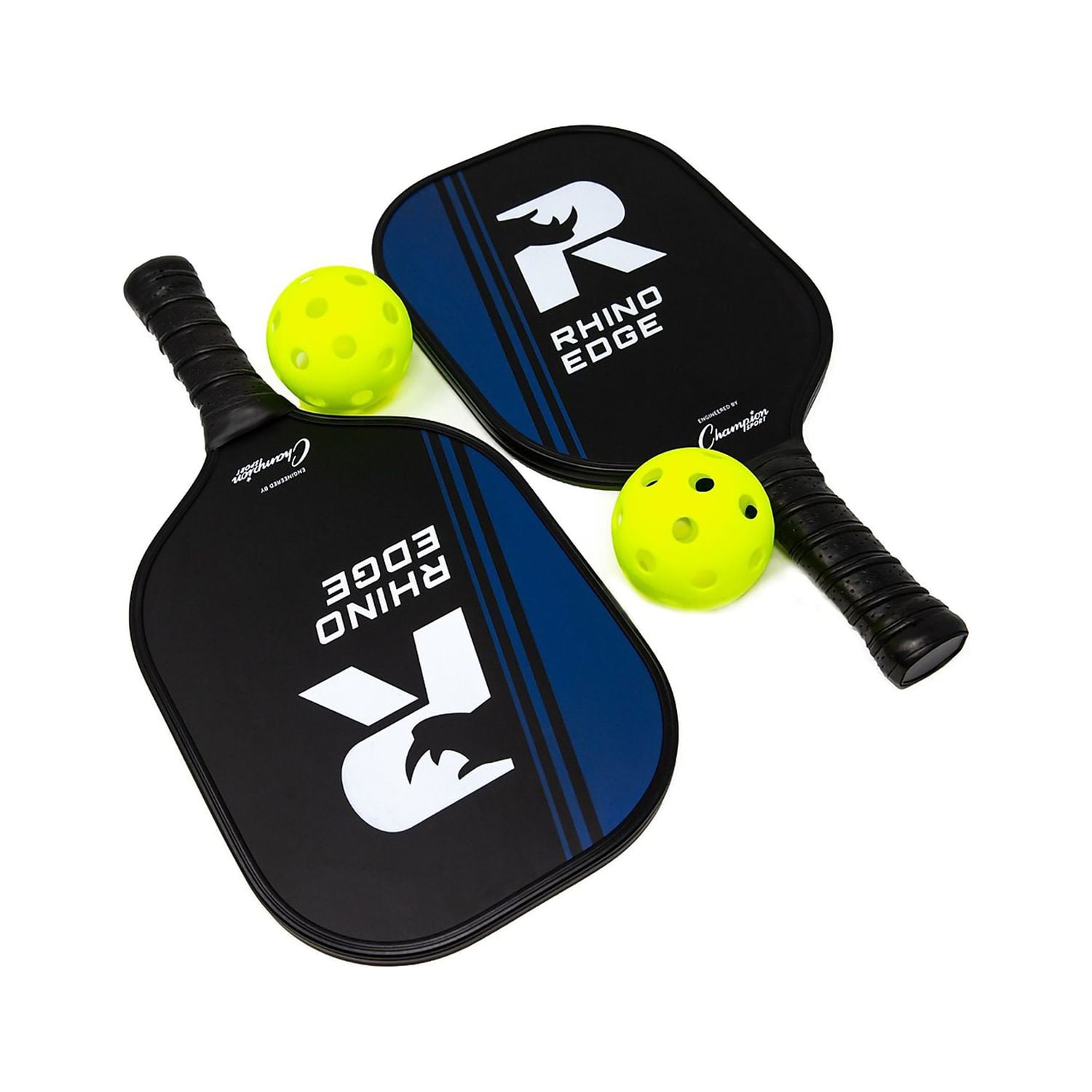 Champion Sports Wooden Pickleball Paddle Set: Rhino Edge Wood Pickleball Paddle - Indoor/Outdoor Pickle Ball Paddles - Red/Black & Yellow/Black Rackets with Two Pickleballs