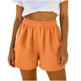thumbnail image 3 of Womens Wide Leg Loose Casual Shorts with Pockets, Elastic Waist Solid Color, Soft Comfortable, Summer Outdoor Daily Wear, Womens Summer Outfits | VerBelle,Orange S, 3 of 8