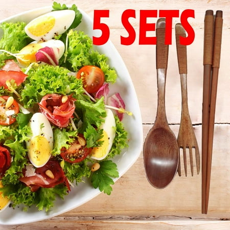 

5sets Chinese Vintage Wooden Chopsticks Spoon Fork Tableware 3pcs/Set New Gift