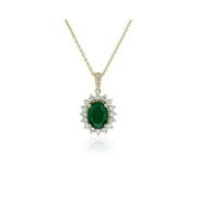DIAMOND-CAPITALS 3.00 Carat Oval Shaped Green Emerald Gemstone and Genuine Diamond Stunning Halo Pendant for Ladies Solid 14K Yellow Gold With 18 inches Chain