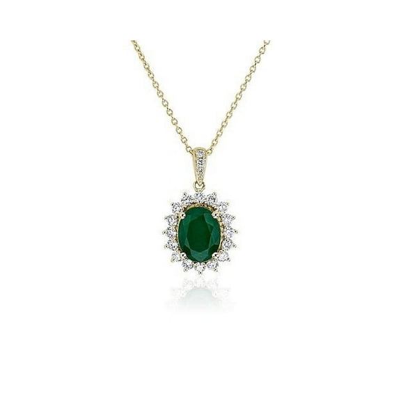 3.00 Carat Oval Shaped Green Emerald Gemstone and Genuine Diamond Stunning Halo Pendant for Ladies Solid 14K Yellow Gold With 18 inches Chain