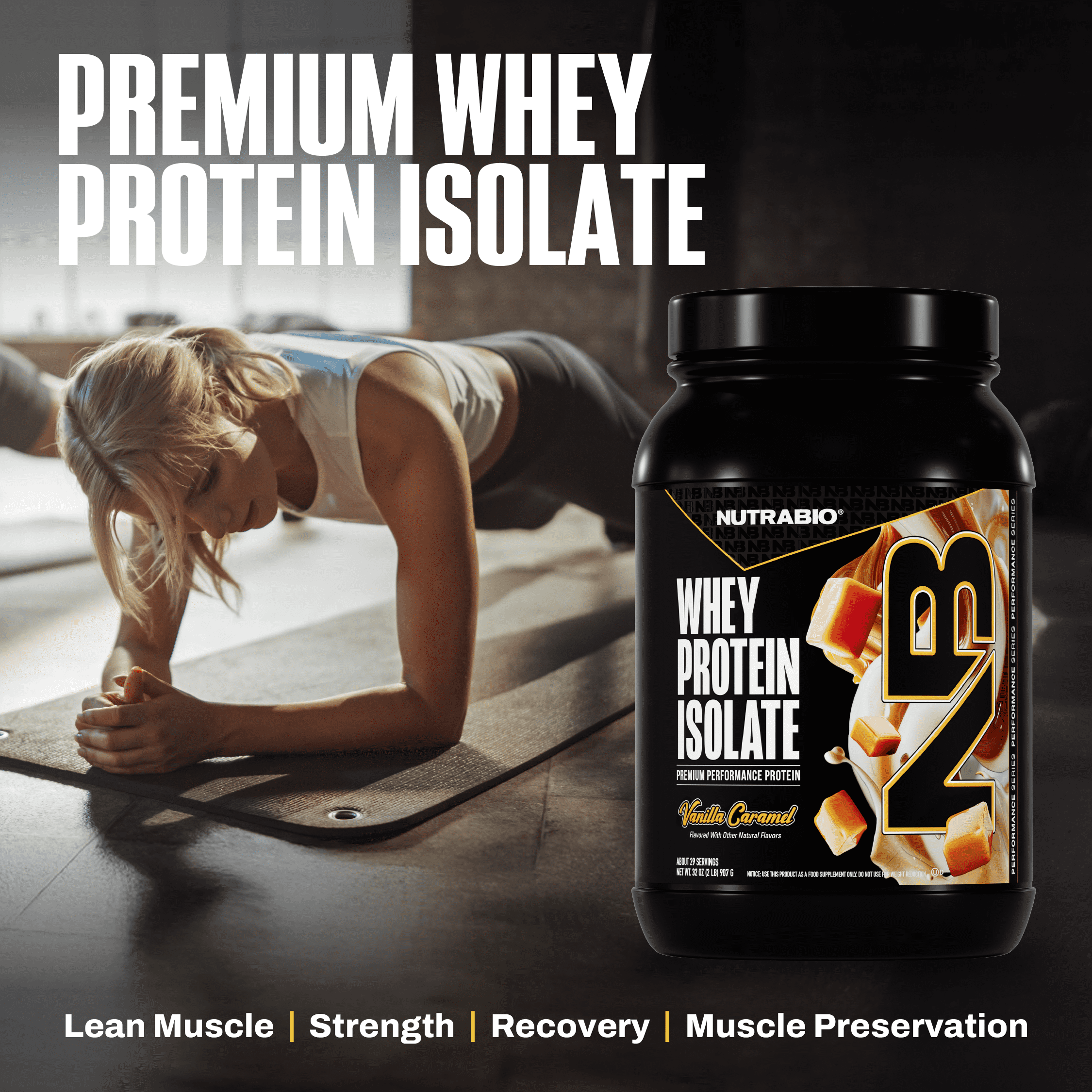 NutraBio Whey Protein Powder Isolate Supplement – 25g of Protein Per Scoop with Complete Amino Acid Profile - Soy and Gluten Free Protein Powder - Zero Fillers and Non-GMO - Vanilla Caramel- 2 Lbs.