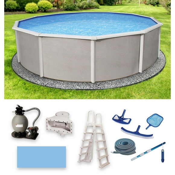 Belize 18-ft Round 52-in Deep 6-in Top Rail Metal Wall Swimming Pool Package
