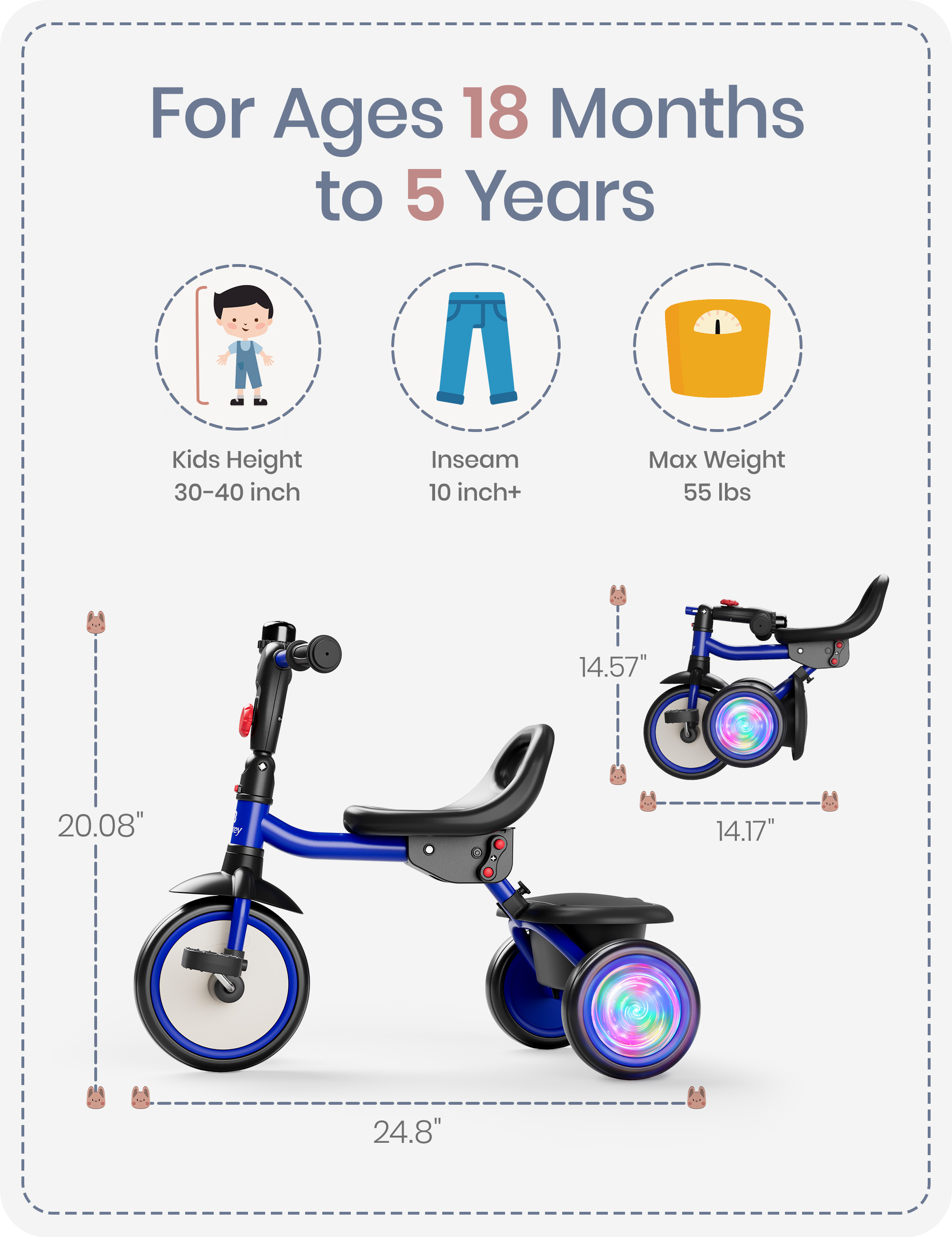 Besrey Toddler Tricycle with Flashing Wheels photo 7