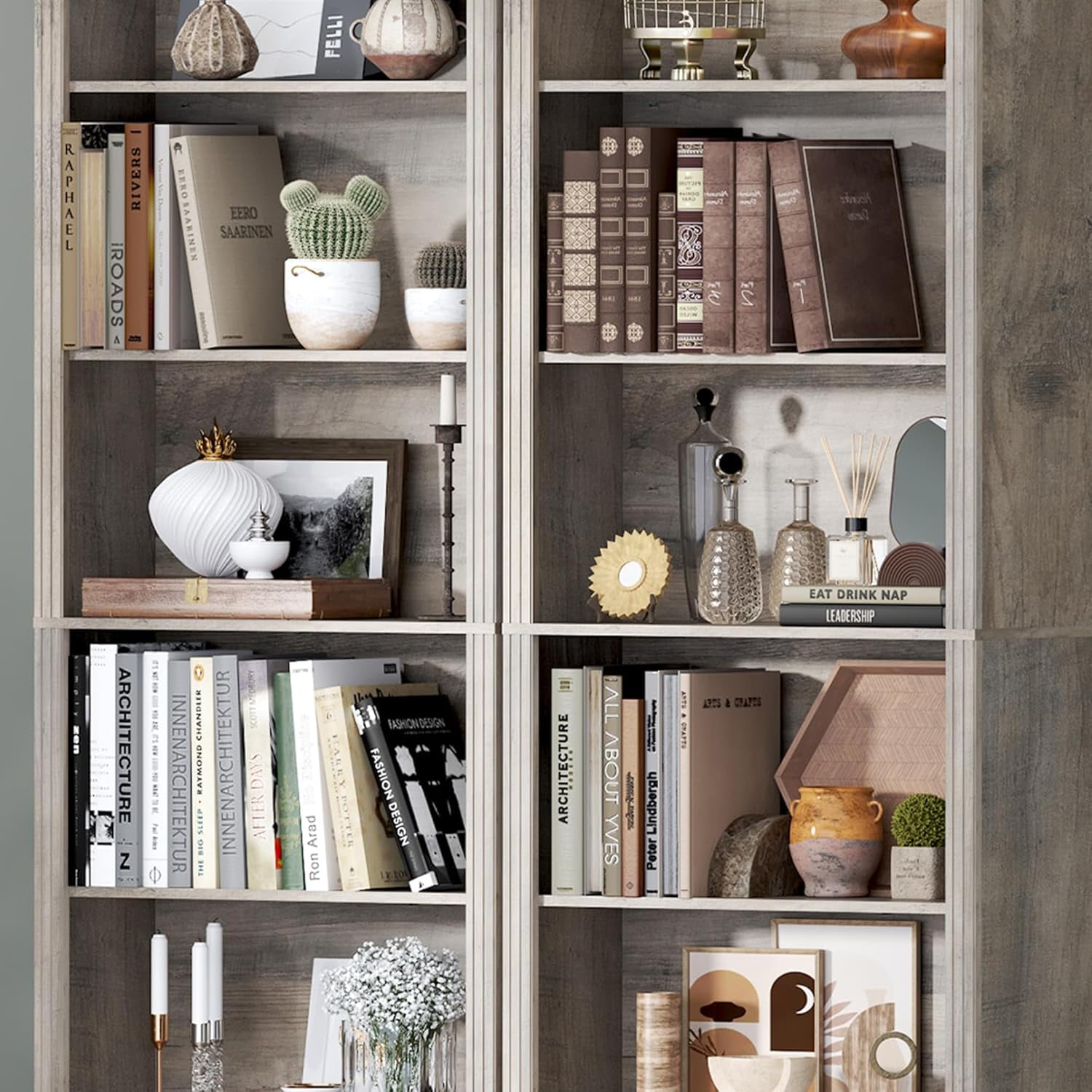 PUFFCAFE 75" Tall Bookcase,24" Wide Wood Book Shelf,6 Tier Display Storage Shelves,Gray Bookshelf for Home Office Living Room Bedroom Study,2 Pack