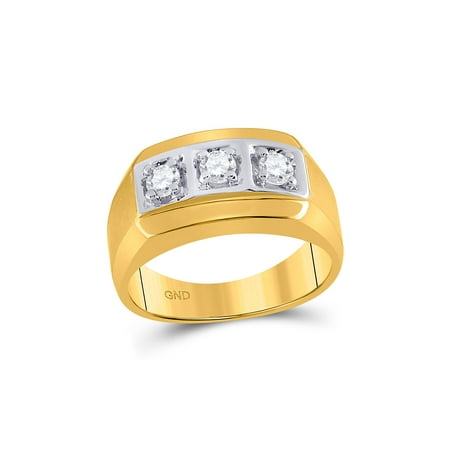 14kt Yellow Gold Mens Round Diamond 3-stone Fashion Band Ring 1/2