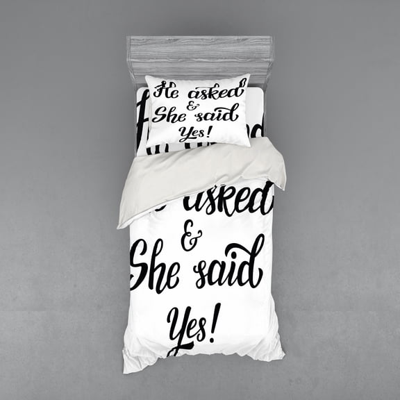 Ambesonne Saying Bedding Set 3 Pcs, Wedding Engagement, Twin XL, Black and White