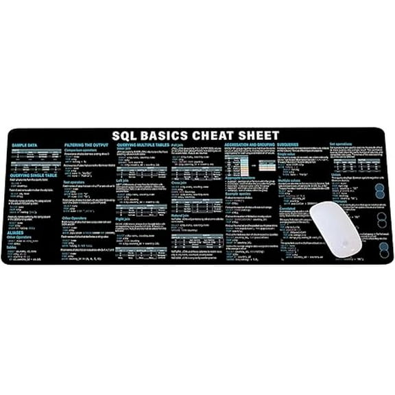 SQL Cheat Sheet Desk Mat for Database Administrators, Analysts, and Programmers, Quick Key, Large Anti-Slip Keyboard Pad Mouse Mat