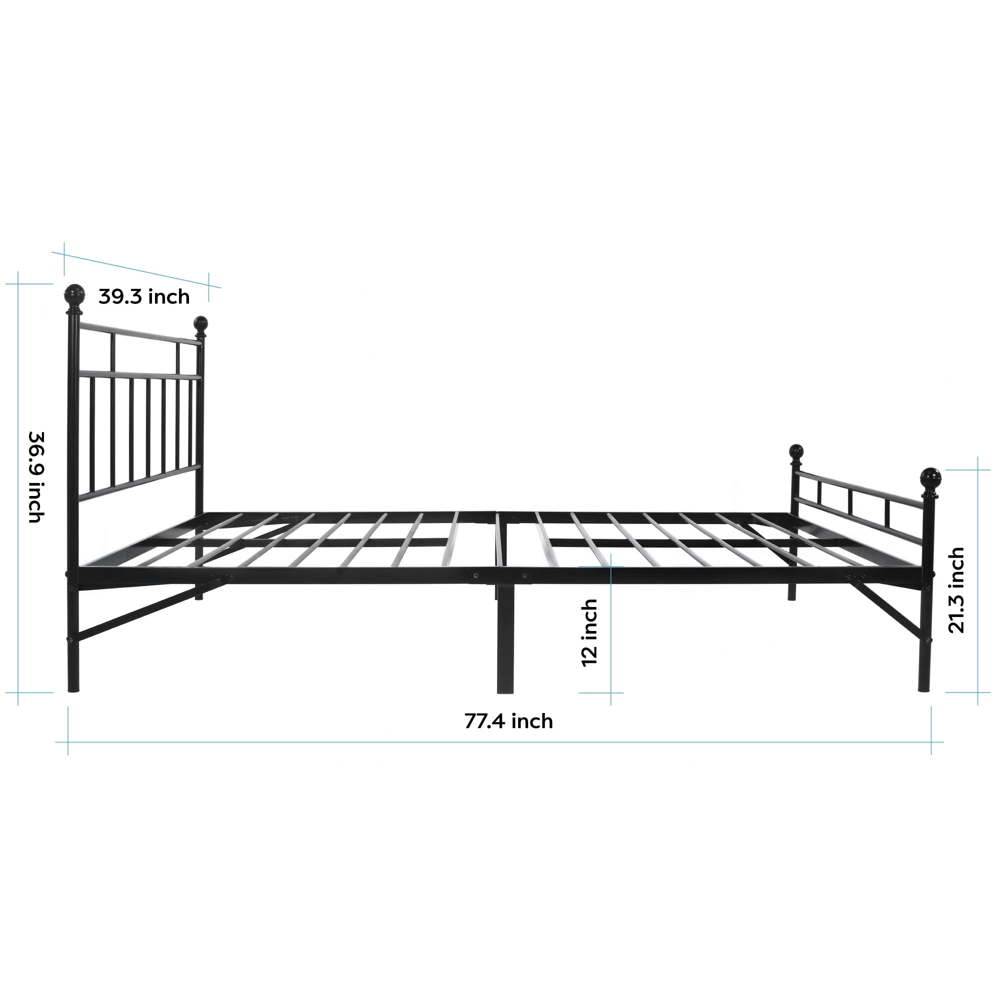 Best Price Mattress 12 Inch All-in-One Easy Setup Metal Platform Bed w/Steel slats and Headboard