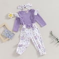 thumbnail image 3 of Okbabeha Newborn Baby Girls Fall Floral Outfits Ruffle Long Sleeve Onesie Romper+Floral Pants with Bow Headband Clothes Set, 3 of 7