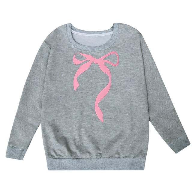 PMVFHDE Sweat à Capuche pour Fille, Manches Longues, Col Rond avec Nœud, Gris, 7-8 Ans