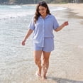 thumbnail image 3 of Agnes Orinda Women's Plus Size Easter 2 Piece Striped Blouse and Shorts Collared Button Down Shirts Casual Summer Outfit Set with Pocket 1X Blue and White, 3 of 8