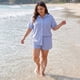 thumbnail image 3 of Conjunto de blusa y pantalones cortos a rayas de talla grande Agnes Orinda para mujeres, con cuello y botones, conjunto casual de verano con bolsillo 3X azul y blanco, 3 of 8