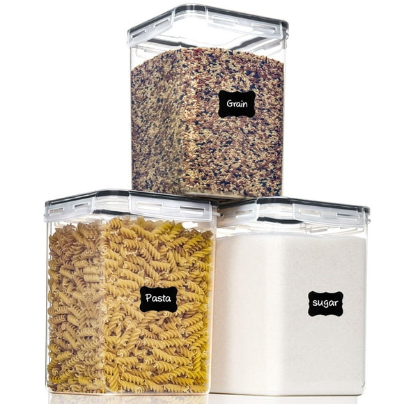 Pantrystar Contenedores Grandes De Almacenamiento De Alimentos Con Tapas Herméticas De 5,2 L/176 Oz Para Suministro De Horneado De Harina, Azúcar Y Almacenamiento De Alimentos Secos, 3 Botes De Plásti