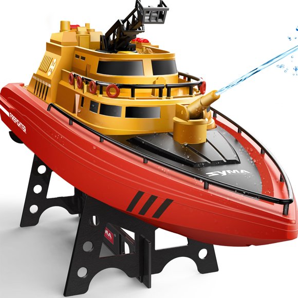 SYMA Remote Control Boat, Big RC Boat Firefighter for Kids 8-12 with 40 Mins Run Time (2 Batteries), One-Key Water Spary, 15 km/h High Speed and Low Battery Warning, Pool Toys