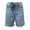 thumbnail image 5 of felwors Jean Shorts for Women High Waisted Raw Hem Mid Thigh Cut Off Stretchy Denim Shorts Casual Summer Jorts（Sky Blue， M）, 5 of 6