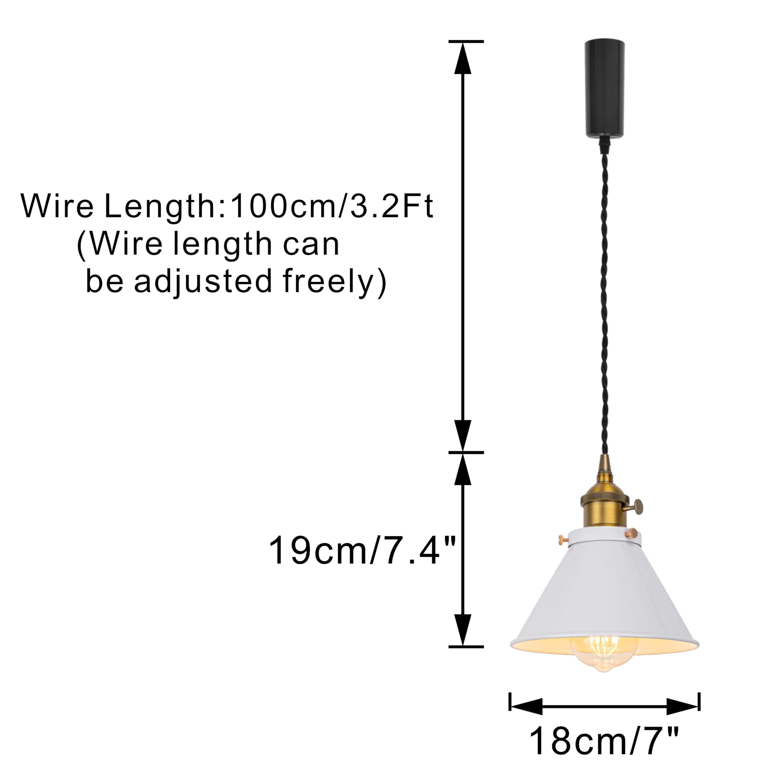 KAYYELAMP Plug in Cable Track Rail with Adjustable Cord Track Lighting Fixture H-Type White Metal Shade Vintage Design for Kitchen Loft(No Bulb)