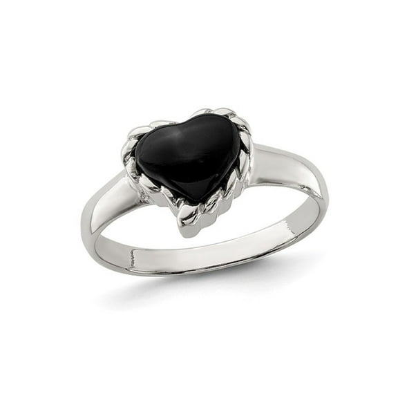 Gem & Harmony Black Onyx Heart Ring in Sterling Silver for Women