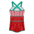 thumbnail image 4 of Sholeno Kids Girls Christmas Sequins Dance Jumpsuit Leotard Stripes Print Santa Candy Cane Dress Up Red 10, 4 of 7