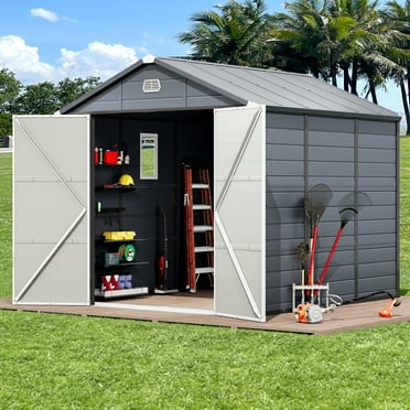 Dextrus Resin Outdoor Storage Shed, Heavy-Duty Plastic Tool Storage Shed with Reinforced Floor,Lockable Doors,Windows & Vents,Weather-Resistant for Outdoor Use