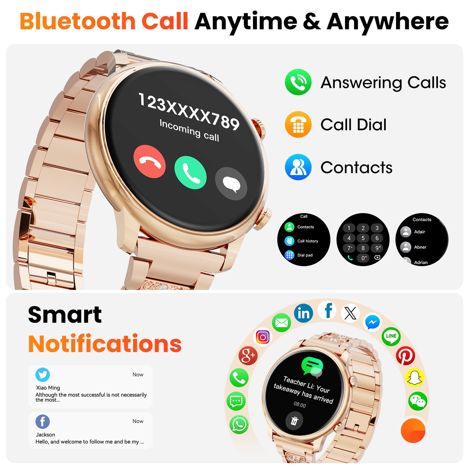 LZUEFK Smart Watch(Answer/Make Call), Smartwatch fits for Android and Iphone, 1.39" HD Fitness Watch with 100 Sports Modes, Waterproof, Activity Smart Watches for Women, Two Straps, Gold