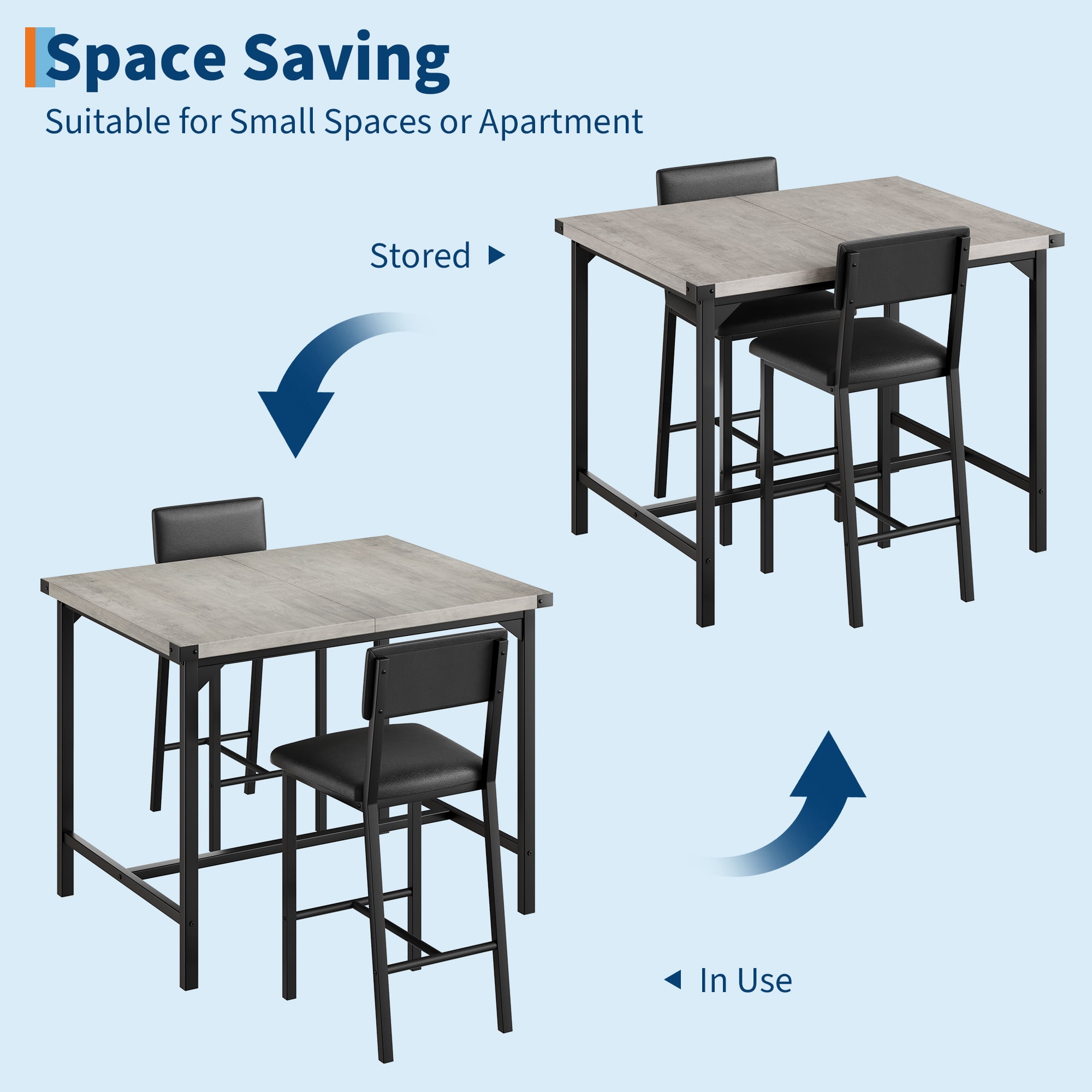 3-Piece Counter Height Dining Table Set for 2 – Includes Upholstered Bar Chairs with Backrest, Footrest, and Corner Protector – Perfect for Small Kitchens, Dining Rooms, Apartments