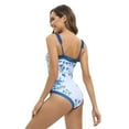 thumbnail image 7 of WBQ Womens Retro One Piece Swimsuit Adjustable Ruffle Straps Square Neck Tummy Control Bathing Suit Blue and White Porcelain Printed One-Piece Swimwear S-2XL, 7 of 7