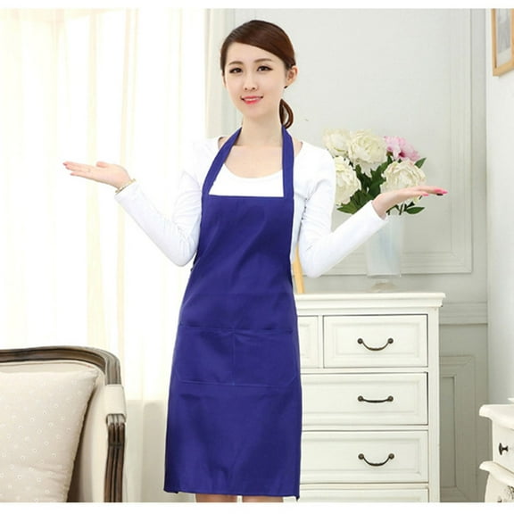 Luxshiny Blue Sleeveless Waterproof Bib Apron with Storage Pocket Comfortable Kitchen Apron for Cafe