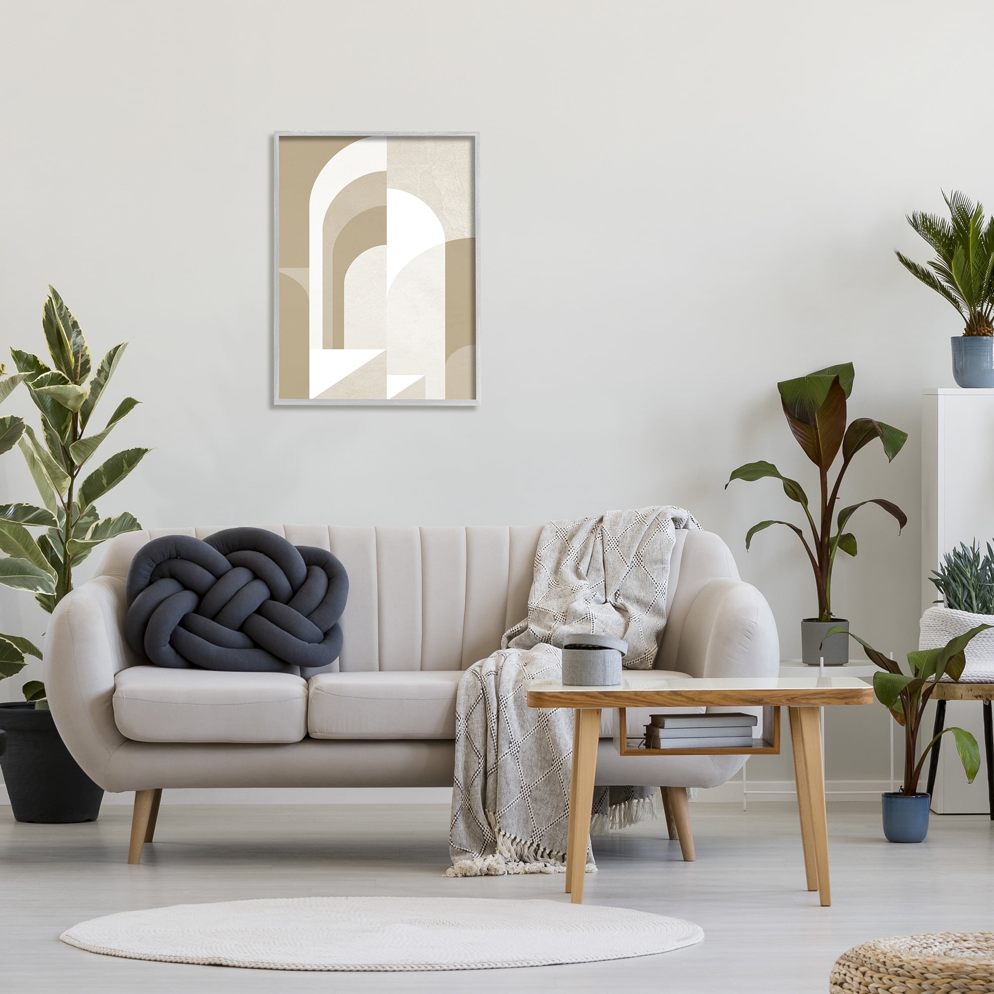 Stupell Industries Beige Abstract Arches Abstract Painting Gray Framed Art Print Wall Art, 24 x 30