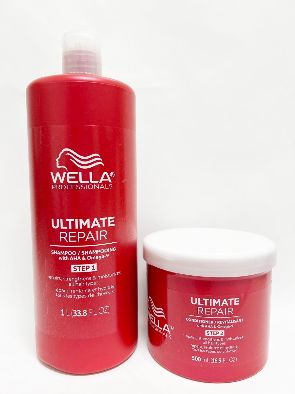 Wella FUSION PLEX Repair Shampoo & Conditioner Set with Sleek