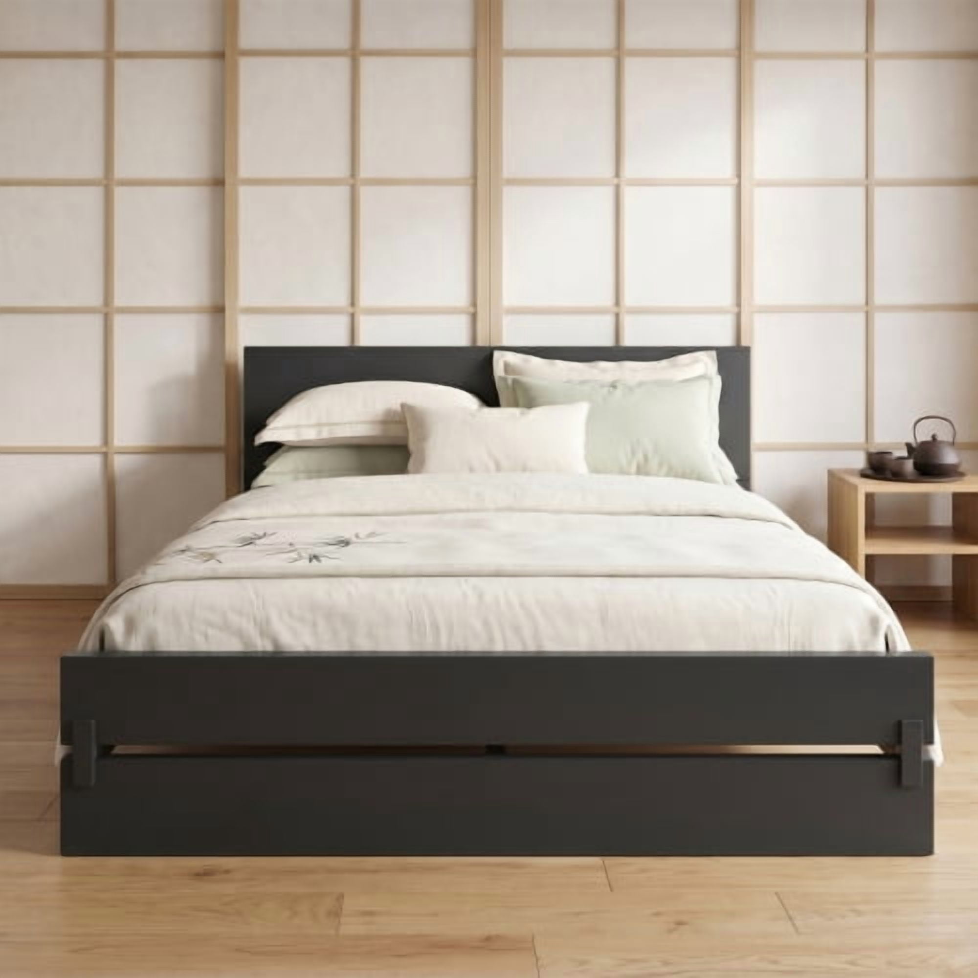 Euroco Wood Queen Size Platform Bed, Heavy-Duty Bamboo Bed Frame, Black
