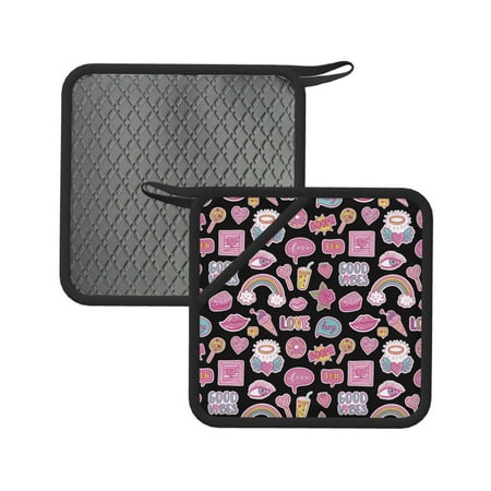 

2PCS Pot Holders for Kitchen - Heat Resistant Silicone Pot Holders with Hanging Loop Pink elements Non Slip Oven Hot Pads Potholders for Decor Baking Cooking Kitchen