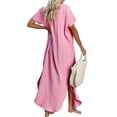 thumbnail image 5 of Women Swimsuit Cover Up Dress Short Sleeve Side Split Button Down Long Shirt Dress Cardigan Maxi Beach Dress, 5 of 6